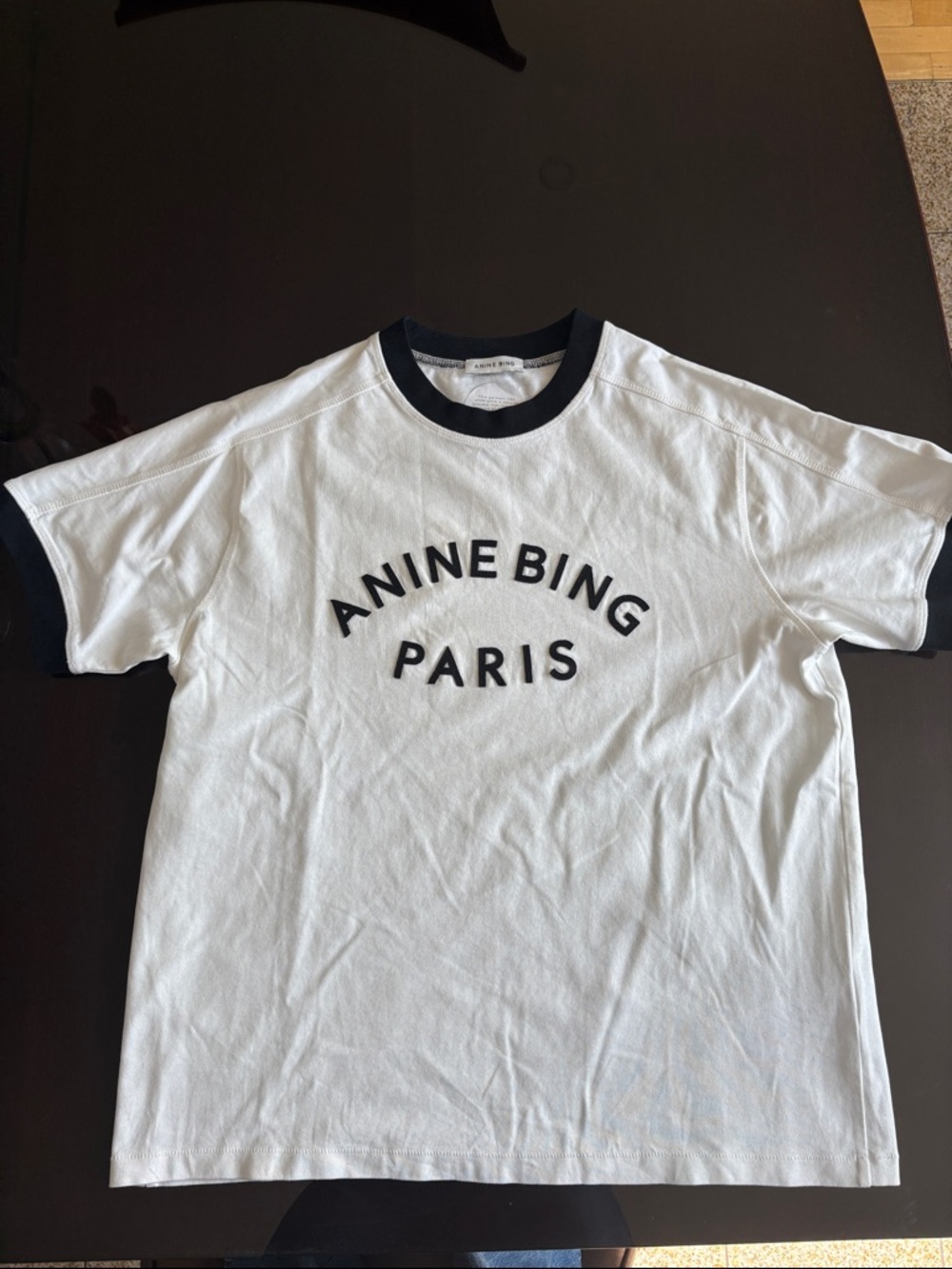 ANINE BING Jaylin T-shirt with Black Trim and Logo.  size L
